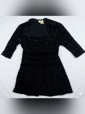 Meadow Rue Black Velvet Patterned Square-Neck Blouse